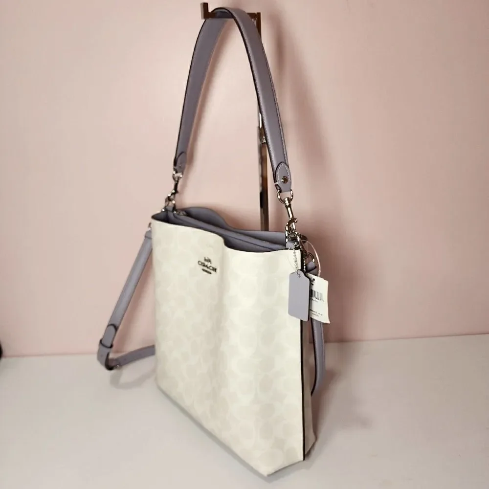 NWT COACH CA561 MOLLIE BUCKET BAG IN SIGNATURE CANVAS Chalk Mist Purple - Picture 2 of 7